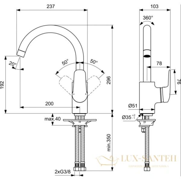 смеситель ideal standard ceraflex b1727aa для кухни, хром