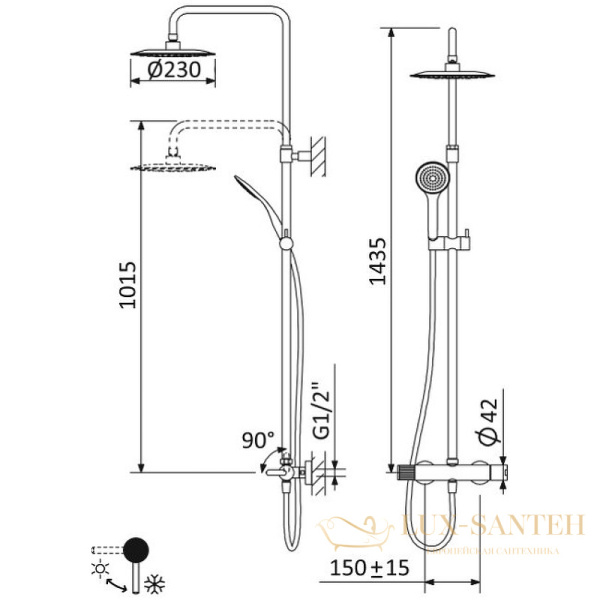 душевая система cezares leaf leaf-cda-23-nop, черный матовый