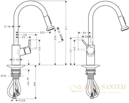 смеситель для кухни с выдвижным душем hansgrohe talis s2 variarc 14877000