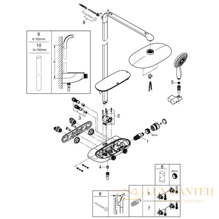 душевая система grohe rainshower system smartcontrol mono 360 26361000, хром