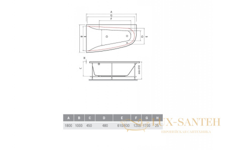 ванна акриловая vayer boomerang (eh) 180x100 l (асимметрич.)