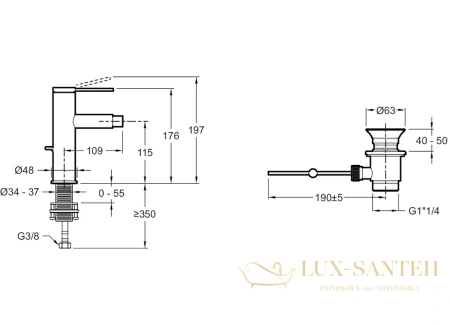 смеситель для биде jacob delafon grands boulevards e77982-4a-cp  с донным клапаном