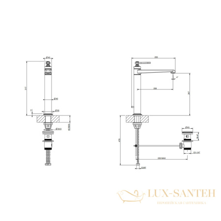 смеситель для раковины высокий gessi venti20 65003.710, brass pvd