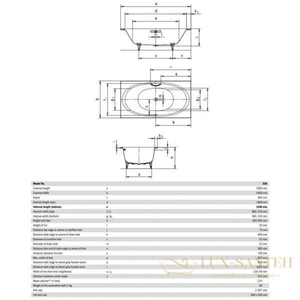 стальная ванна kaldewei ellipso duo 286000013001 230 190х100 см с покрытием easy-clean, альпийский белый 