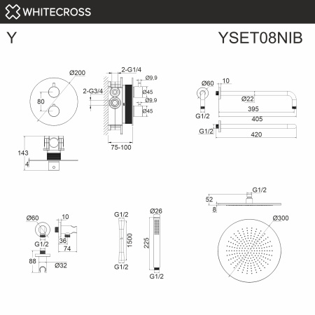 термостатическая душевая система скрытого монтажа whitecross y yset08nib, брашированный никель