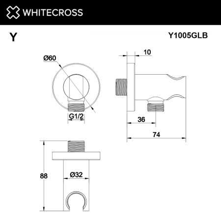 угловой соединительный элемент whitecross y1005glb, брашированное золото