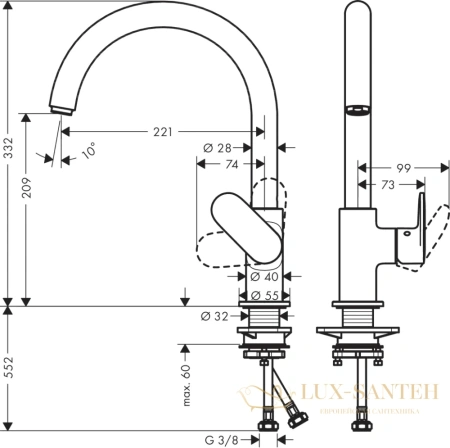 кухонный смеситель 260 однорычажный с поворотным изливом hansgrohe vernis blend m35 71870000 хром