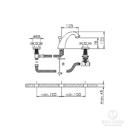 смеситель термостатический для раковины, huber victorian, vtt7101027, на 3 отверстия с донным клапаном, бронза