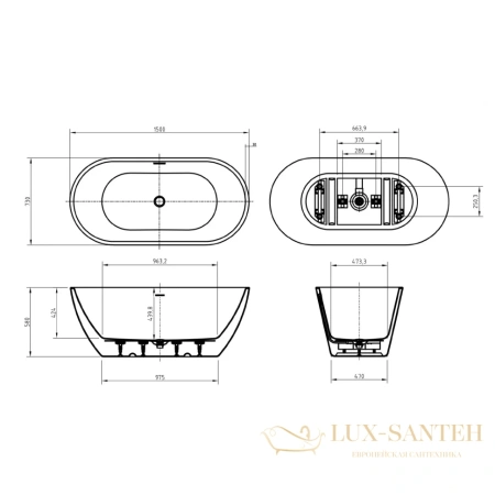 ванна акриловая свободностоящая 150x73 см belbagno uno bb701-1500-730-k, белый глянцевый