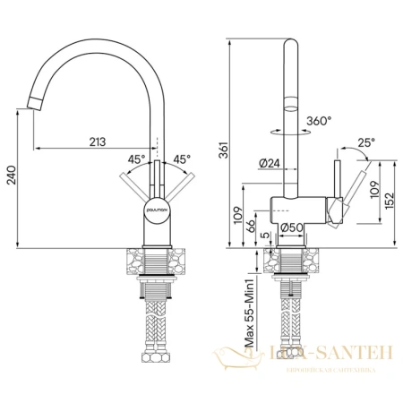 смеситель paulmark bend be212066-ss для кухни, нержавеющая сталь