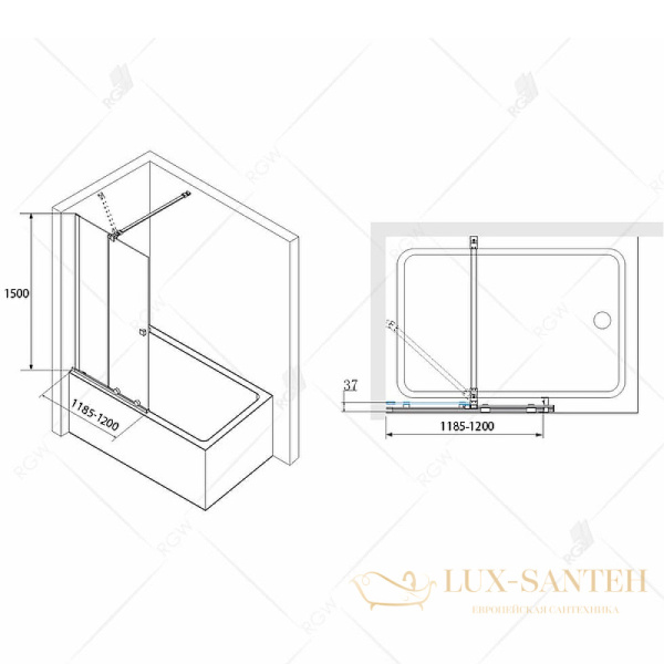 шторка rgw screens 06114612-11 на ванну sc-46 120x150, профиль хром, стекло прозрачное