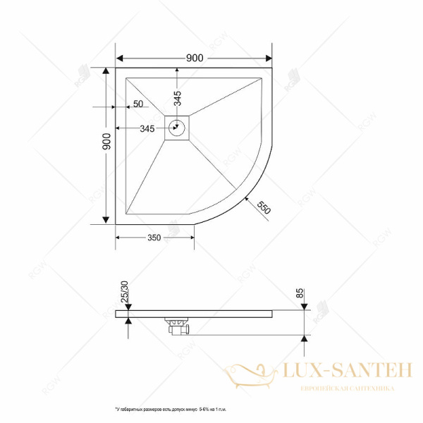 душевой поддон rgw stone tray 16153100-02 из искусственного камня st/al-g 100х100, графит