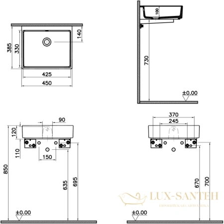 раковина vitra archiplan 7403b003-0012 45x38,5 см, белый