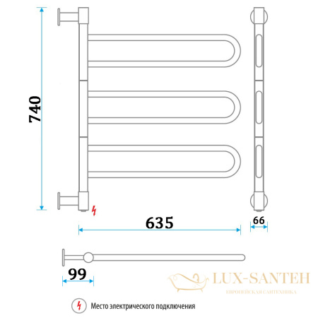 полотенцесушитель электрический energy u chrome g3 54w, 635/740, хром