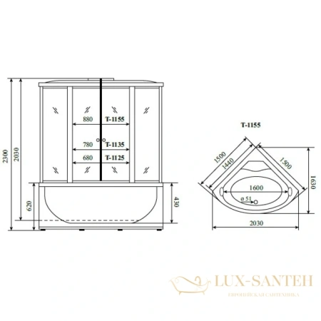 душевая кабина timo standart t-1155 150x150x230 см, стекло тонированное