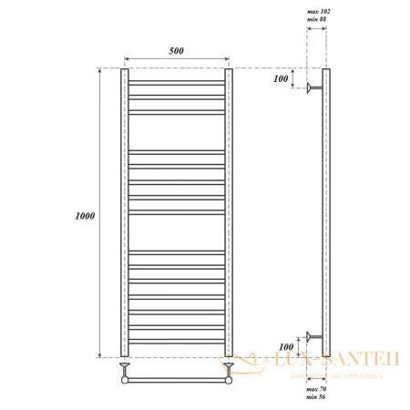 полотенцесушитель 500x1000 водяной point аврора pn10150s п15, хром