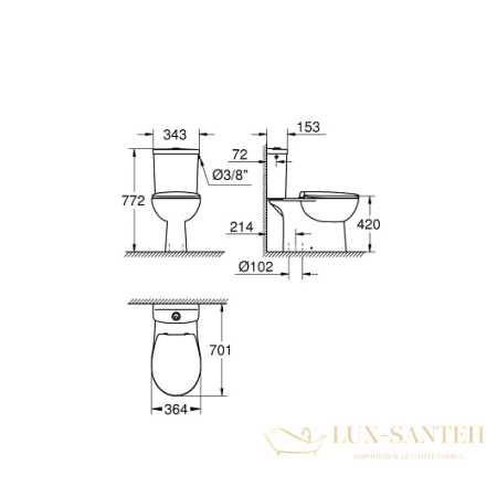 унитаз напольный безободковый grohe bau ceramic 39346000 вертикальный выпуск, белый