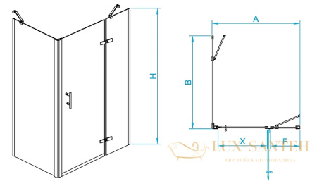 душевой уголок rgw passage 410877129-084r pa-77-1b r 120x90, профиль черный, стекло прозрачное