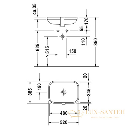 раковина встраиваемая снизу duravit happy d.2 0457480000 520х385 мм, белый