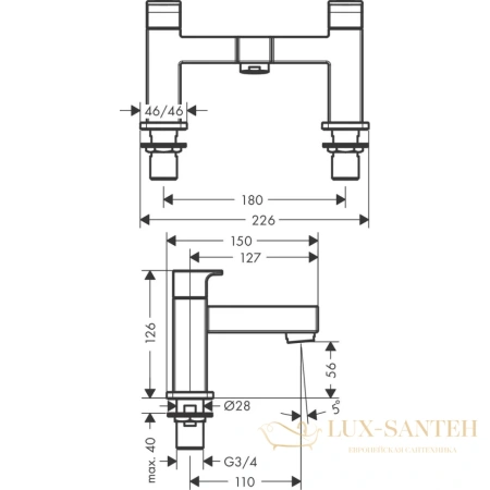 смеситель на борт ванны hansgrohe vernis shape 71452670, черный матовый