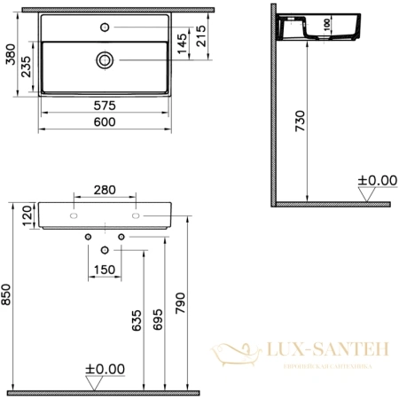 раковина vitra archiplan 7401b003-0001 60x38 см, белый