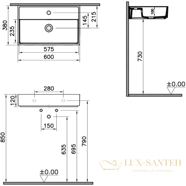 раковина vitra archiplan 7401b003-0001 60x38 см, белый