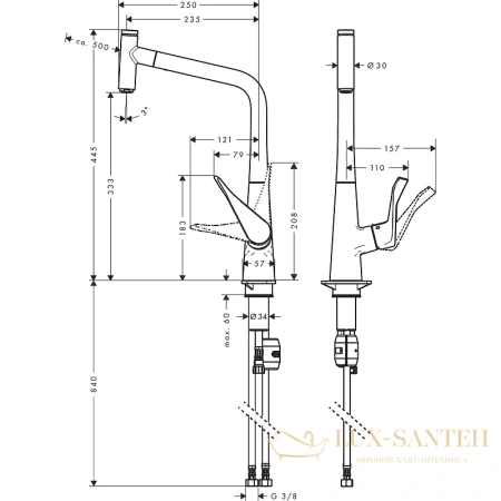 смеситель для кухни hansgrohe metris select сталь 14884800