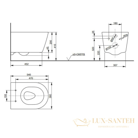 унитаз подвесной toto rp, cw552ry#xw, 540*380*335 мм, без сиденья, цвет белый