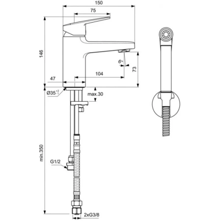 смеситель для раковины ideal standard ceraplan bd231aa для раковины без донного клапана с гигиеническим душем, хром