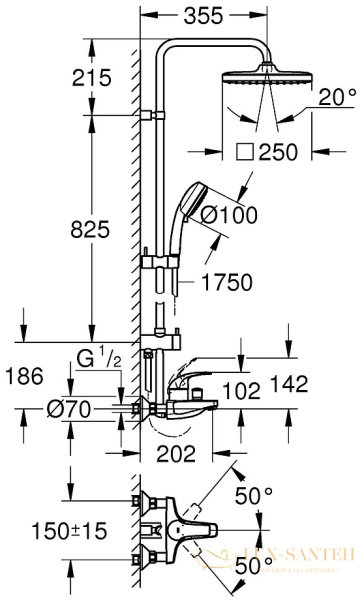 душевая система grohe new tempesta cosmopolitan 26693000, хром