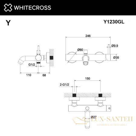 смеситель для ванны whitecross y y1230gl, золото