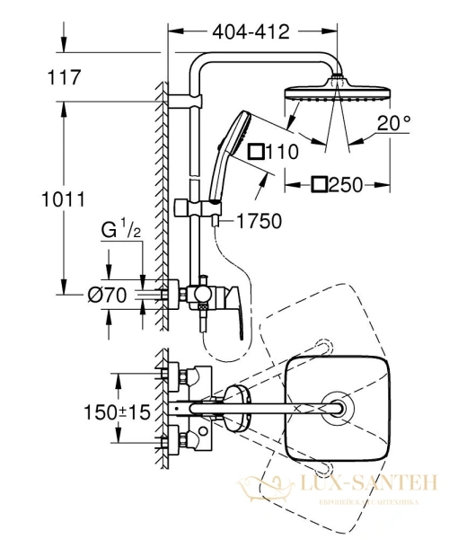 душевая система grohe tempesta system 250 cube 26692001, хром