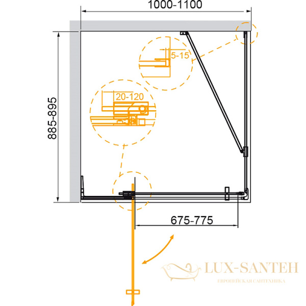 душевой уголок cezares slider slider-ah-1-90-100/110-br-nero 110x90 профиль черный матовый, стекло бронзовое