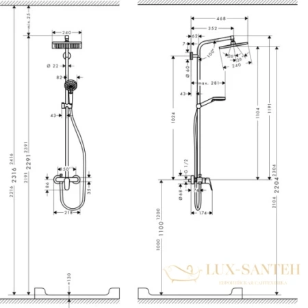 душевая стойка hansgrohe crometta e 240 1jet showerpipe 27284000 хром