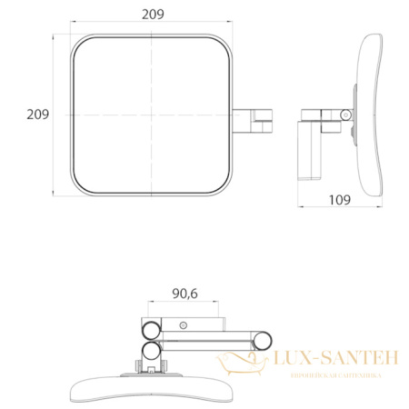 зеркало emco evo, 1095 133 52, косметическое, led, 209x209мм, двойной, els, 5x кратное увеличение, подвесной, цвет черный