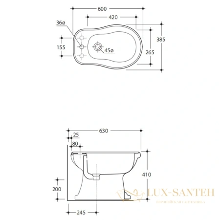 биде kerasan retro 102201*3 напольное без ободка, белый