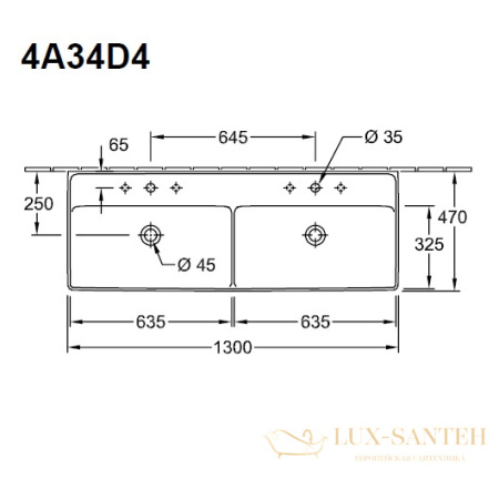 раковина villeroy & boch collaro 4a34d401 1300х470 мм, белый