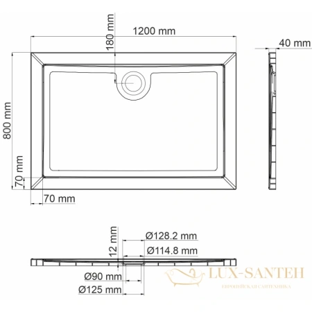 душевой поддон wasserkraft salm 27t06 120х80 см, белый