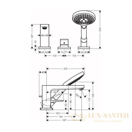 смеситель для ванны hansgrohe metropol 32550000, хром