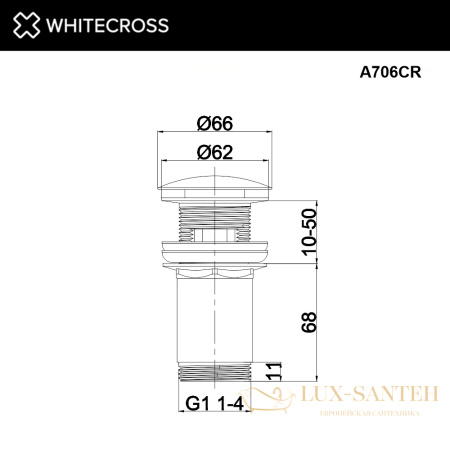 донный клапан whitecross a706cr для умывальника, клик-клак, хром