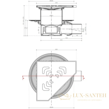 душевой трап bettoserb confluo standard angle gold 1 13000126 194x194/50 мм, золотой