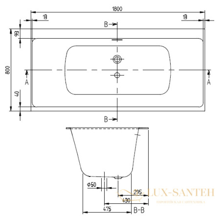 квариловая ванна villeroy & boch subway 3.0 180х80 ubq180sbw2tdv-01, белый alpin