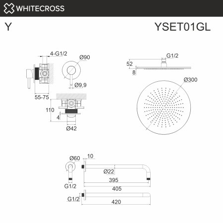 система для душа скрытого монтажа whitecross y yset01gl, золото