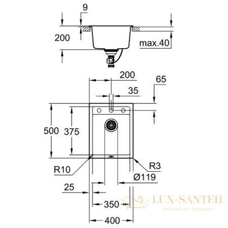 мойка кухонная grohe k700 31650at0 400х500 мм, серый гранит