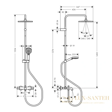 душевая система с термостатом hansgrohe vernis shape showerpipe 240 26900670 черный матовый