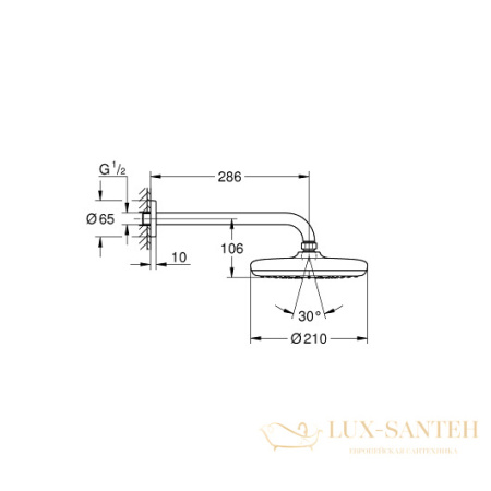 верхний душ grohe tempesta 210 26412000 9,5 л/мин, хром