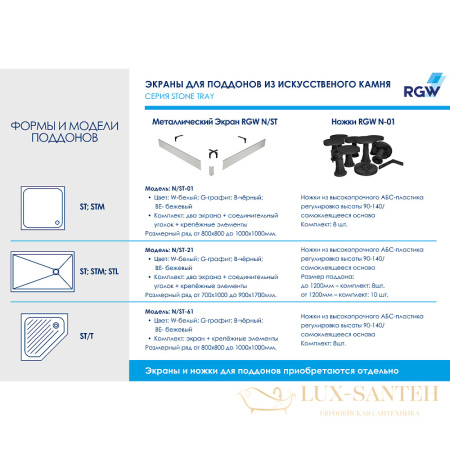 душевой поддон rgw stone tray 16155088-01 из искусственного камня st/t-w 80x80, белый