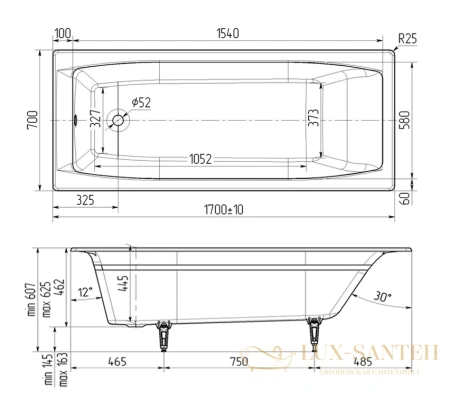 чугунная ванна wotte forma 170x70, forma 1700x700, цвет белый