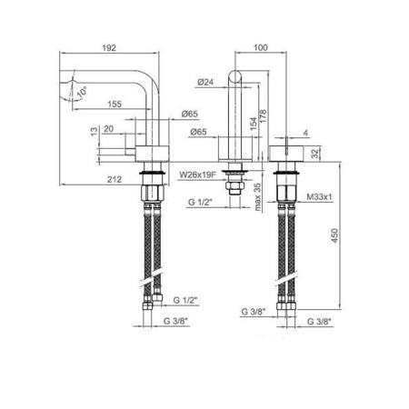 смеситель для раковины, fantini af/21 27 02 a104wf, 2 отв., без донного клапана, излив 155мм, хром