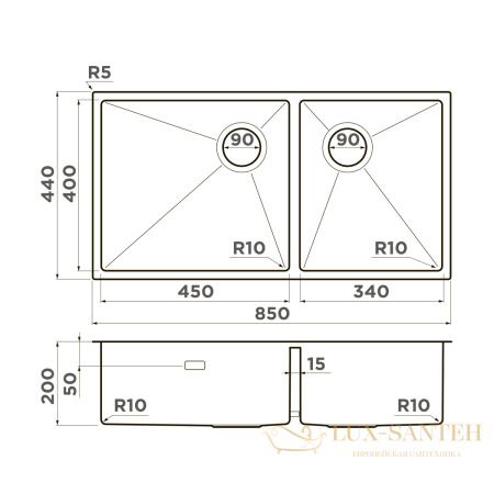 кухонная мойка omoikiri taki 85-2-lb-u/if-in side 4997037, нержавеющая сталь